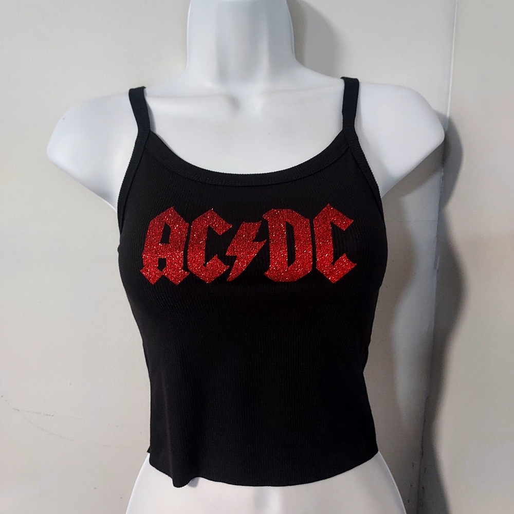 COPY - ACDC crop top ACDC tank top ribbed hand cropped tank acdc shirt red glit…